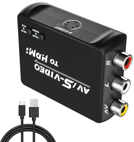 FeiEVER Convertitore S-Video a HDMI, convertitore RCA a HDMI, supporta risoluzione 720P/480, commutazione schermo 4:3/16:9.
