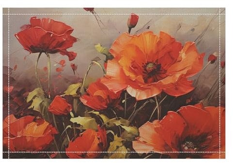 Tischset-Set, hitzebeständig, für Esstisch, waschbar, rutschfest, Leinen, für Küche, Innen- und Außenbereich, Ölgemälde, rote Blume, 1 Stück