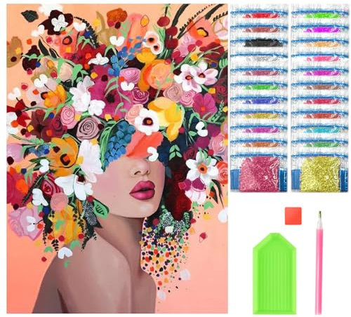 FIHODONE Diamond Painting Adulte, 5D Diamant Painting Adulte de Fleurs Filles, DIY Peinture Diamant Enfant, Painting Diamant avec Outils, pour la Décoration Murale de la Maison (30x40cm)