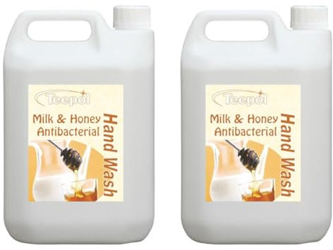 Teepol Milk & Honey Antibacterial Hand Wash, Luxury Scented Liquid Hand Soap Refill - Antibacterial Handwash - Effective Germ-Killing Hand Soap - Soft on Skin 5L (Pack of 2)