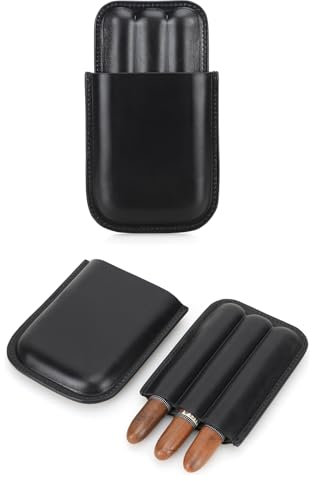 Hiram Zigarrenetui, echtes Leder, Zigarren-Humidor, tragbar, multifunktional, Zigarren-Reisebox, Tabakpfeife, Aufbewahrungstasche für Männer, 5003, Schwarz, For 3 Cigars, Modern