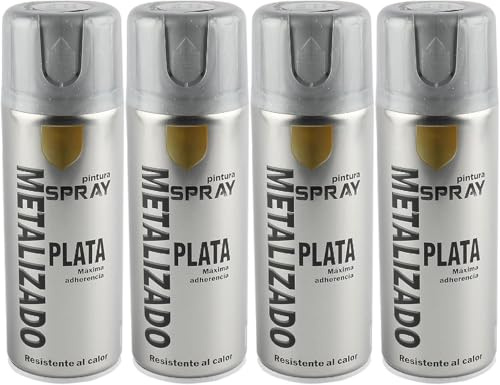 MORE FREE-Pintura Spray Metalizado Plata Brillo Multicolor Profesional 400ml Adecuado Metal Madera y Plástico Pack de 4 unidad