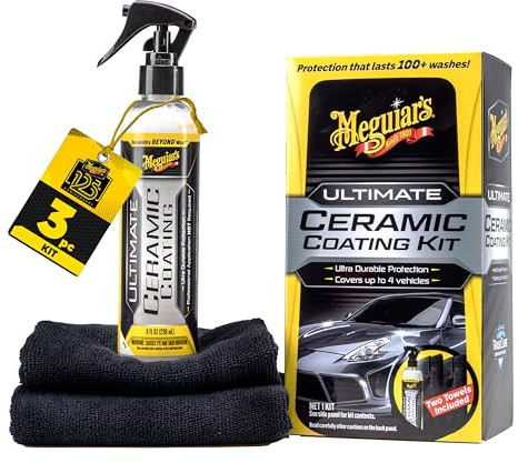 Meguiar's Ultimate Ceramic Coating Kit - Premium Kit for Cars Delivers Ultra-Durable Ceramic Protection with High Water Beading Action, Increased Gloss and Slickness, and Premium Microfiber Towels