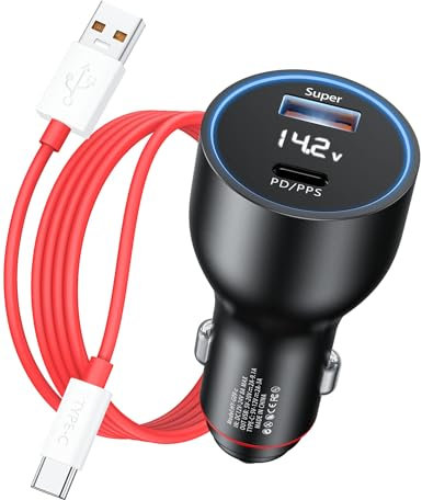 100W Super vooc Car Charger for Oneplus 13/12R/11/Nord 4/3 USB Car Charger Adapter 3.3ft USB C Cable 100W Fast Charge for Oneplus Nord CE 4 3 Lite 2T 10 9 8 for Oppo A80 A60 A40 Reno 14 13F 12F 11F 10