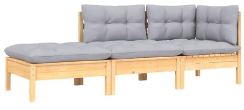 Xichuzi Juego Muebles jardín 3 pzas Cojines Grises Madera Pino Maciza, Conjunto Jardin Exterior, Conjunto Terraza, Muebles Jardin Exterior, Sofá Exterior, Muebles Terraza Outlet, 806663