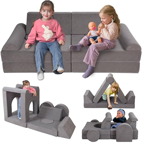 Winhomish 12-Piece Modular Kids Play Couch – Premium Soft Foam, Removable Cover, Comfortable & Safe Toddler Couch for Children 1-6 Years, Portable & Easy to Clean, Ideal for Living Room & Playroom