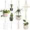 Makramee Blumenampel Hängend Innen, 4er Set Bohemian Deko Makramee Hängeampel mit Haken, Baumwollseil Blumentopf Hängend, Bohemian Zimmer Deko Aesthetic, Hängepflanzen Topf für Balkon Fenster Deko (A)