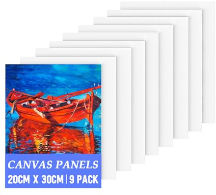 CozyOasis 9 Packs Canvas for Painting 20x30cm (8 x 11.9) Blank Canvas Panels Board - Cotton Art Canvases for for Acrylic, Oil, Watercolor – Perfect for Artists, Beginners and Hobbyists