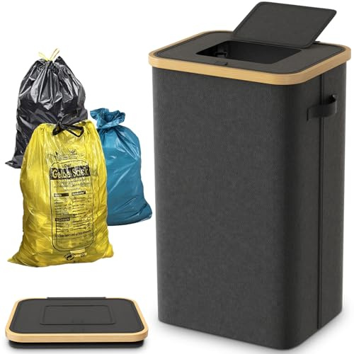 Vireon Gelber Sack Ständer Mülleimer mit Deckel Müllsackständer für Gelbe Säcke Müllsackhalter für Küche & Haushalt 60-120L Müllsystem Behälter Schwarz