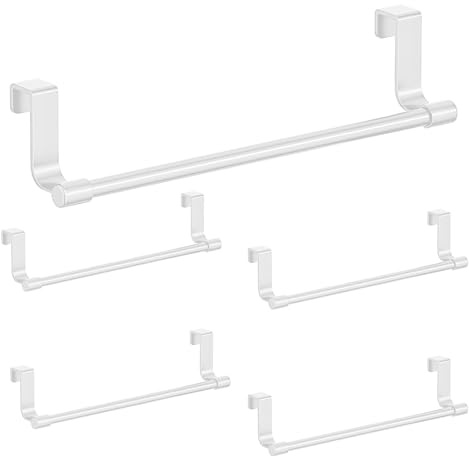 ZSUIQIN 5 Pcs Over Door Towel Rail, for Door, Kitchens and Bathrooms | Made from carbon steel and ABS, 23×4×6cm,waterproof & rustproof,no drilling needed,for hanging tea towels & gloves (White)