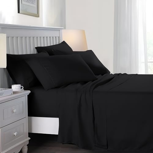 Imperial Rooms Single Flat Sheet 100% Egyptian Cotton Bed Sheets 200 Thread Count Breathable and Hypoallergenic Non Iron Fade Resistant Hotel Quality Black Sheet