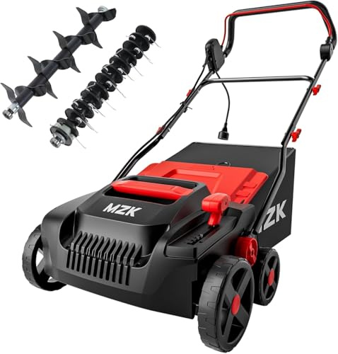 MZK 38 cm Elektro-Vertikutierer und Rasenlüfter 2-in-1 mit 5-stufiger Höhenverstellung, 45L Fangkorb, leistungsstarker 3700 U/min Motor, für einen gesunden und gepflegten Rasen