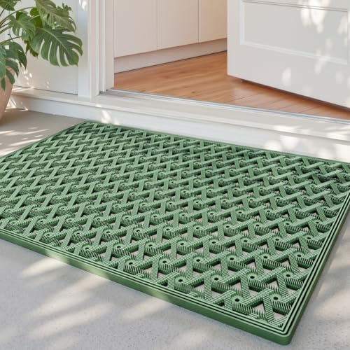 DEXI Fußmatte Außen 48,5 x 75 cm, rutschfeste & Wetterfest, Grün | Wasserdicht Schmutzfangmatte mit Drainagelöchern, Robuste Türmatte für Haustür, Eingang, Terrasse & Balkon