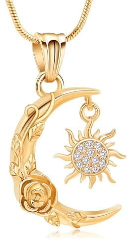 MFRZBVO Crescent Moon and Sun Rose Urn Necklace Cremation Jewelry for Human Ashes for Women Men Memorial Ashes Keepsake Pendant