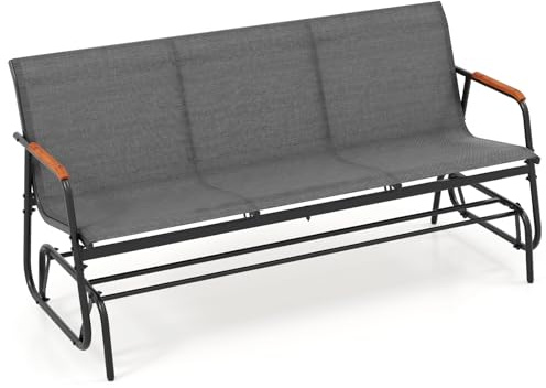 FANTASK 3-Sitzer Gartenbank, Schaukelbank bis 450 kg mit sanfter Gleitbewegung, Schaukelstuhl mit atmungsaktivem Stoffsitz, Terrassenbank für Garten, Balkon, Terrasse (Grau)