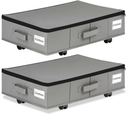 LLHONG 2 Pack Under Bed Storage on Wheels, Underbed Storage Boxes with Lids | Clothes Organiser with Handle | Wheeled Dustproof Storage Box | for Dorms or Home Use | Thick Fabric | Sturdy Bottom