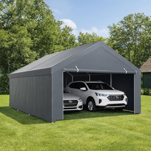 Peviasot Garagenzelt Carport 4x6m Wasserdicht, Zeltgarage mit abnehmbaren Seitenwänden, Robuste Stahlrohrkonstruktion, Unterstand Lagerzelt für Auto, Motorrad, LKW, Gartenlager, Einfache Montage