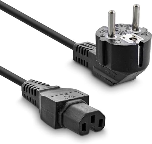 EU Europe French German Spain Italy etc C15 Power Supply Cord Cable Plug with Notch - IEC Socket Hot Conditioned for Cisco Switches, PC, Monitor Server, Wall Paper Stripper Steamer, Crock Pot 2m Long