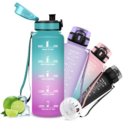 Mujigaga Borraccia 1,5 litri, Borraccia Palestra, Senza Perdite, Borraccie Motivazionale, Facile da Pulire, Con Chiusura di Sicurezza, Borracce per Arrampicata, Campeggio, Calcio, Viaggio