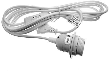 Trango 1011-350W Lampenfassung mit ON/OFF Schalter - E27 Fassung weiß mit 3,5m Netzkabel Schraubring I Schalter I Lampenaufhängung I Pendelleuchte I Hängeleuchte ohne Leuchtmittel