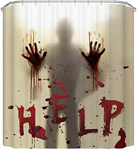 CHICHIC 180 x 180 cm Halloween Duschvorhang Liner Fenstervorhänge, Help Me with Bloodys Händen für Halloween Dekorationen Thema Dekor Requisiten Badezimmer