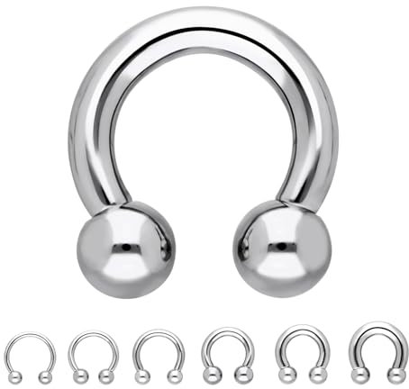 Treuheld® Hufeisen Piercing Ring - Dick & Groß - 4mm x 12mm (Kugeln 8mm) Silber Chirurgenstahl CBR - Edelstahl Circular Barbell - Intim, Ohr, Nase uvm.