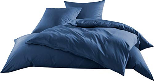 Mako-Satin Baumwollsatin Bettwäsche Uni einfarbig zum Kombinieren (Bettbezug 155 cm x 220 cm, Jeans Blau) viele Farben & Größen
