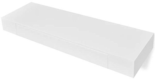 Tidyard Modern Design Furniture White MDF Floating Wall Display Shelf 1 Drawer Book/DVD Storage