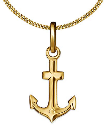 CLEVER SCHMCUK Damen Goldkette kleiner Anker Anhänger 15 mm schlicht beidseitig plastisch mit feiner Kette Panzer 45 cm beides glänzend 333 Gold 8 Karat im Schmucketui