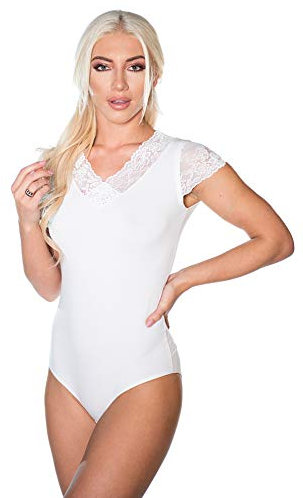 Evoni Damenbody mit kurzen Ärmeln und Rundhals I Damen T-Shirt I Bodysuit Women I Unterzieh-Body I Kurzarm-Body mit optimaler Passform weiß XXL