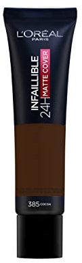 L'Oréal Paris Infaillible 24H Matte Cover 385 Cacao/Cocoa, langanhaltendes Flüssig-Make-up, hohe Deckkraft, wasser- und wischfest