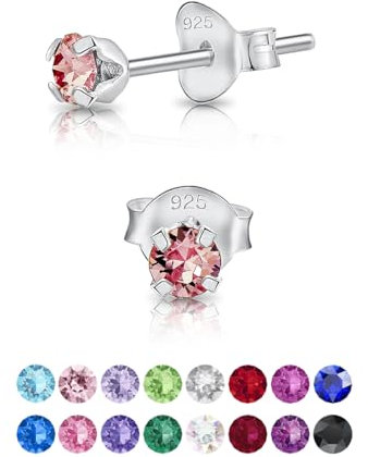 Orecchini Rosa Donna Punto Luce - Argento 925 Con Brillantini di Cristallo Rosa 3 mm - Colorati - Bambina