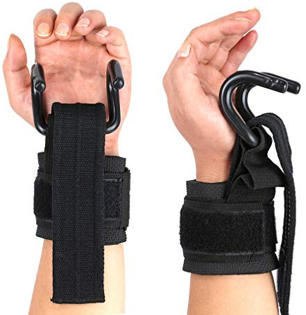 MOOCY Weight Lifting Hooks Heavy Duty Weight Lifting Steel Hooks for Weightlifting, Powerlifting, Bodybuilding & Deadlift - Neoprene Padded Wrist Wraps Provides Support for Men & Women