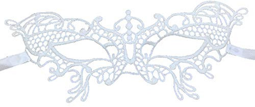 Jamron Damen Elegant Weiß Spitzen Augenmaske für Masquerade Halloween Party Abschlussball Karneval Kostüm Maske SN07830 Klein Schmetterling