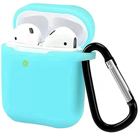 KOKOKA Schutzhülle Hülle Kompatibel mit AirPods 2 & 1, Silikon Schutzhülle Hülle Case für AirPods 2 & 1, LED an der Frontseite Sichtbar Stoßfeste Schutzhülle, Nightglow Blue