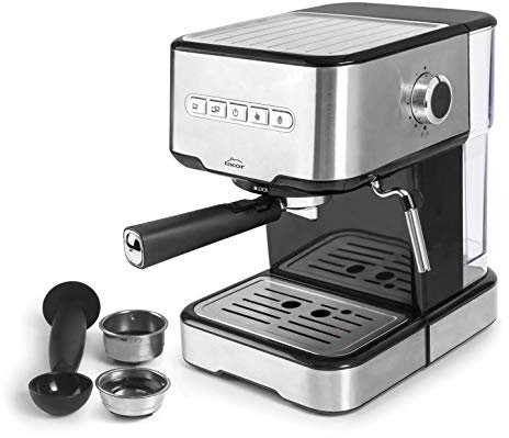 Lacor 69256 - Cafetera espresso con 2 salidas de café y función de calentar/espumar la leche, apta para café molido y cápsulas ESE, 21x26'5x30 cm