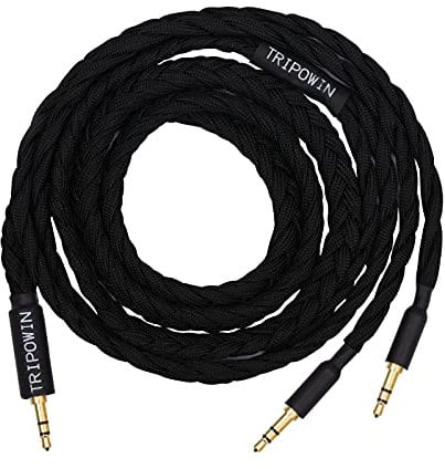 Linsoul Tripowin GranVia Upgraded OFC Headphone Replacement Cable, Dual 3.5mm Connector to 3.5mm Stereo Headphone Cable for HE4XX/HE-400i/HE400se/Goldplanar/Focal ELEGIA(Black, 1.5m)