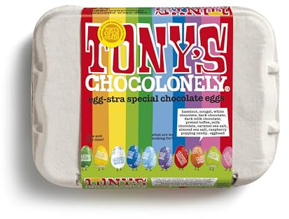 Tony's Chocolonely Ostereier Sortiment - 12 Ostereier in Folie - Fairtrade belgische Schokolade - Ostergeschenke - Schokolade - Mini Eier - Familienschokolade