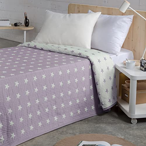 TEXTILONLINE Colcha Bouti Reversible Star (Cama 90 cms., Lila)