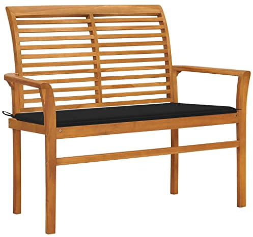 Sedia a sdraio da giardino, con rivestimento nero, 112 cm, in legno massiccio, ideale per piscine da terrazza all'aperto