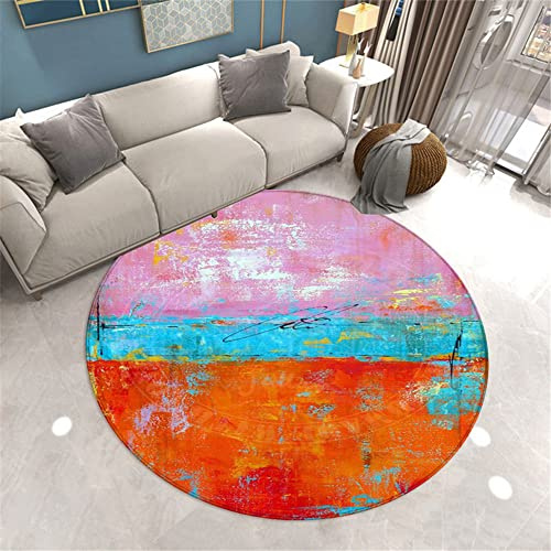Morbuy Rund Teppich Wohnzimmer Flanell Kurzflor Teppiches, 3D Malerei Graffiti Drucken klein Teppich Waschbar rutschfest Krabbelmatte für Kinderzimmer Schlafzimmer Dekoration (160cm,rosa orange)