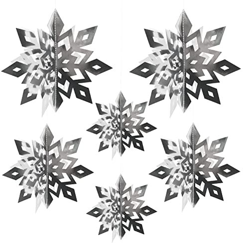 Oblique Unique® 3D Schneeflocken 6er Set Schneekristalle Eiskristalle Deckenhänger Deko für Weihnachten und Winter Dekoration Weihnachtsdeko (Silber)
