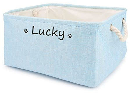 TONYFY Aufbewahrungsbox für Hundespielzeug, mit Personalisierbarem Namen des Haustieres, Behälter für die Organisation von Hundekleidung, Hunde Katzen zubehör und Haustierbedarf (Pfote Hellblau)