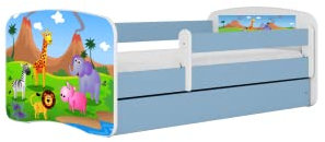 Babybett 70 x 140 cm, Blau, ohne Schublade, ohne Matratze, Motiv Safari