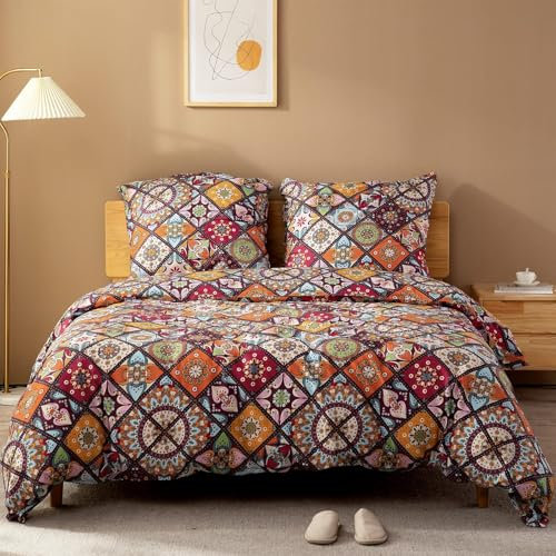 ATsense Bettwäsche 200x200 Baumwolle, Bunt Renforcé Bettwäsche-Sets ÖkoTex Bettbezug 200x200 3teilig, Super Weich, mit Reißverschluss 1X Bettwäsche + 2X Kissenbezug 80x80（Böhmen, Paisley）
