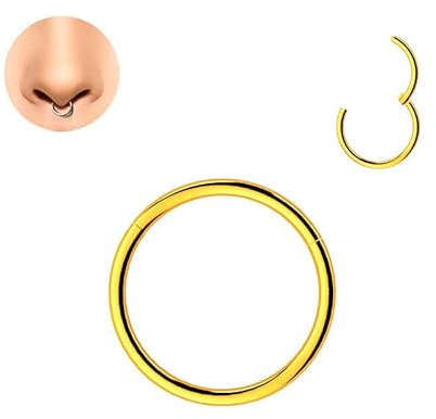 LOVANS Hypoallergenic 316L Surgical Steel Nose Rings Nose Hoops for Men and Women Body Piercing Jewelry Earrings Lip Ring 6/8/10/12/14mm (1.0 * 10mm, Gold)