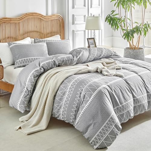 Tokokimo Housse de Couette 200x200 avec 2 Taies d'oreiller 65x65 cm - Design Bohémien - Parure de lit 200x200 cm - 100% Microfibre Housse Couette avec Fermetures éclair, Gris