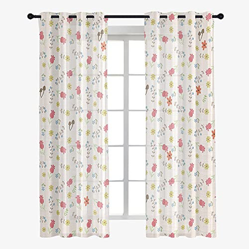 Hiseng Voile Vorhänge mit Ösen, Gardinen Halbtransparent 2er Set, Vorhang Boho Gardinenschals Ösenschal Gardinen Wohnzimmer 3D-Blumendruck Curtains mit Schlaufen (107x244cm,Tulpe)