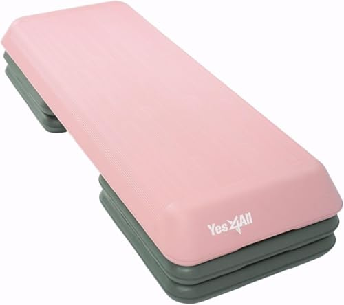 Yes4All Verstellbare Trainings-/Aerobic-Übungsplattform mit 4 verstellbaren Erhöhungen und zusätzlichen Erhöhungen – Pink Grau