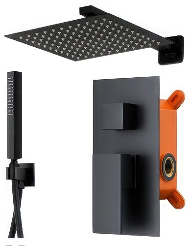 BADLAND Duschsystem Unterputz Regendusche Armatur Set ADOUR Schwarz Wasserhahn mit Kopfbrause